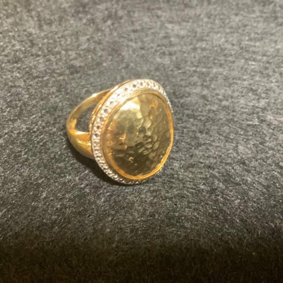 14KT Oval Hammered Gold, Diamond Halo Ring Size 7 Total 5 Grams - Picture 4 of 16